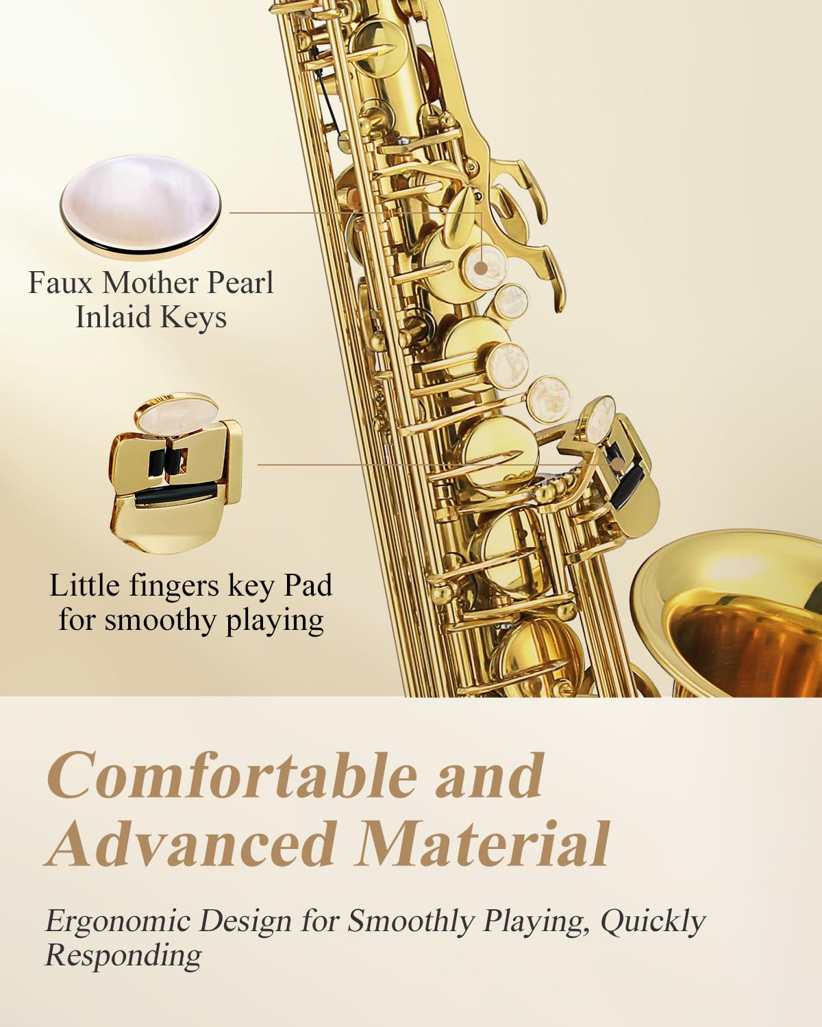 Eastar Professional Alto Saxophone E Flat Alto Saxophone Eb Saxophone Gold With Cleaning Cloth, Carrying Case, Mouthpiece, Neck